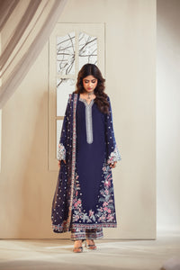 [PE3PC-FRW25115] Gul-e-Naz Royal Blue - Luxe Raw Silk Chiffon 3-Piece Suit