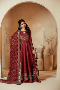 [PE3PC-FRW25118] Umrao-Jann Maroon - Luxe Raw Silk Chiffon 3-Piece Suit