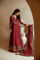 [PE3PC-FRW25118] Umrao-Jann Maroon - Luxe Raw Silk Chiffon 3-Piece Suit