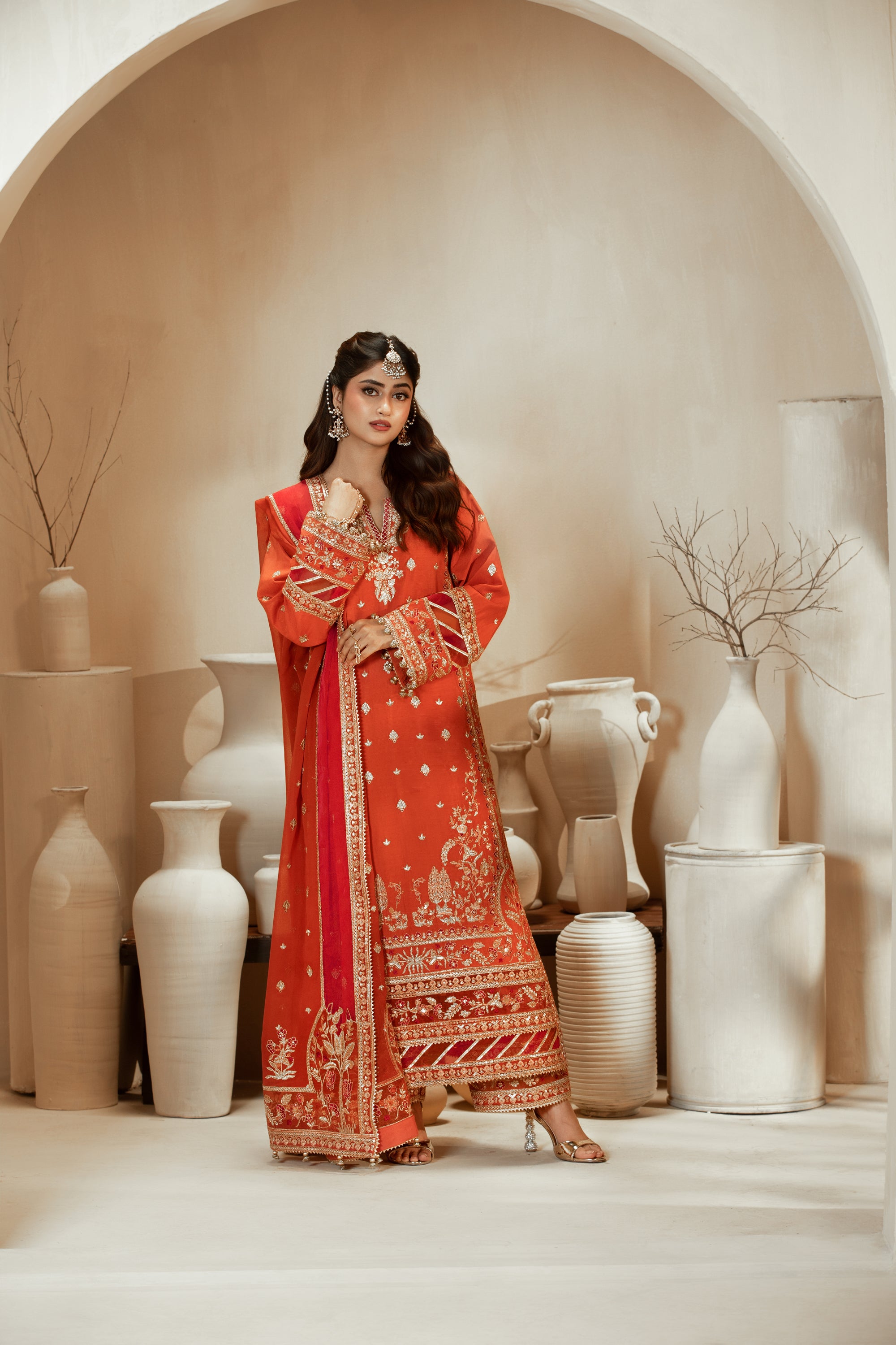 [PE3PC-FRW25113] Gulzar(Orange) – Luxe Raw Silk & Chiffon 3-Piece Suit