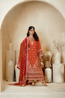 [PE3PC-FRW25113] Gulzar(Orange) – Luxe Raw Silk & Chiffon 3-Piece Suit
