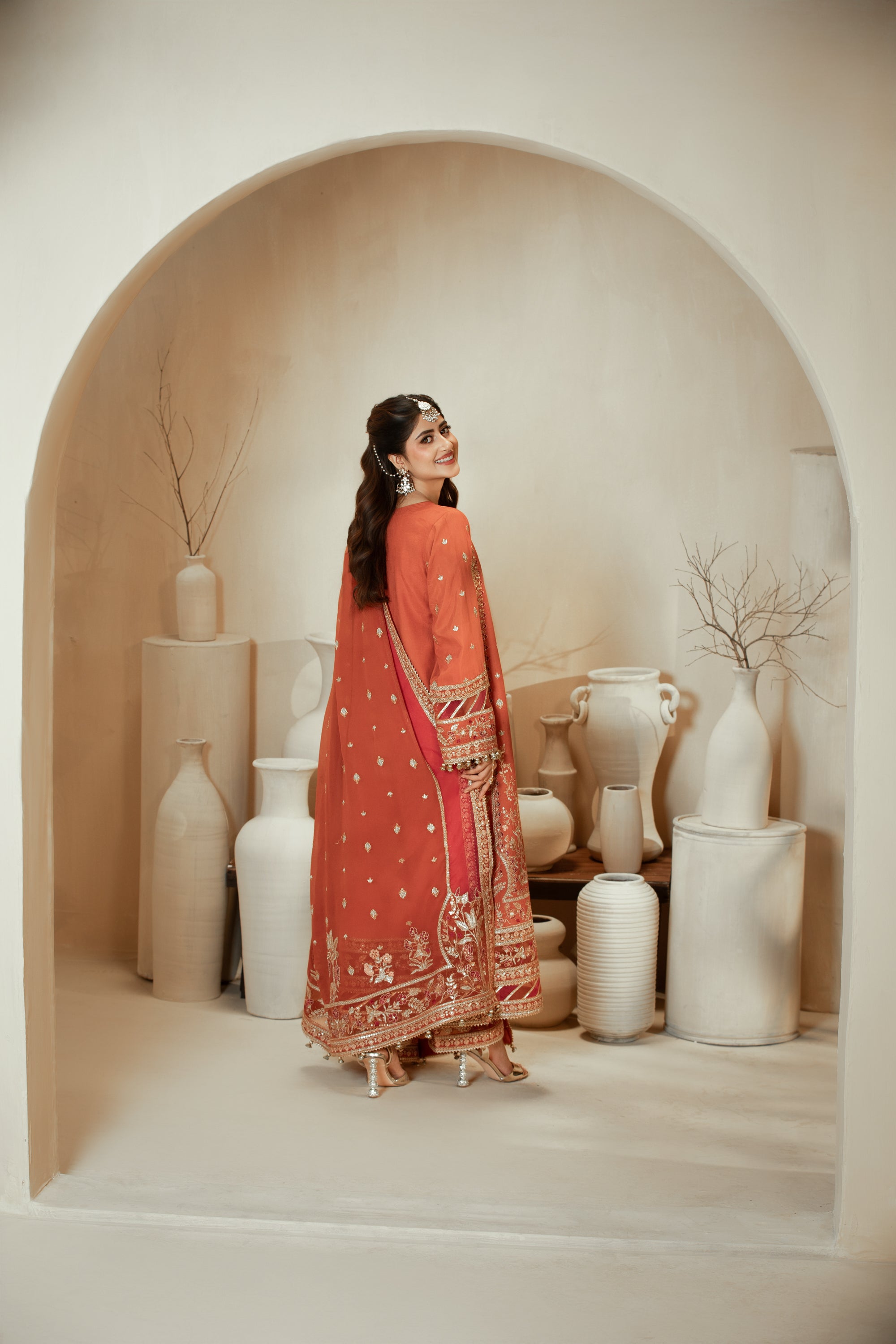 [PE3PC-FRW25113] Gulzar(Orange) – Luxe Raw Silk & Chiffon 3-Piece Suit