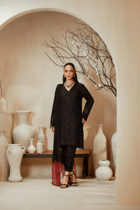[PE3PC-FRW25116] Siya Pari Black - Luxe Raw Silk Chiffon 3-Piece Suit
