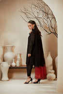 [PE3PC-FRW25116] Siya Pari Black - Luxe Raw Silk Chiffon 3-Piece Suit