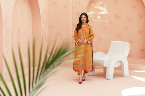 [UN3PC-FRW25107] Primrose(Mustard Gold) – Signature Peach Leather 3-Piece Suit