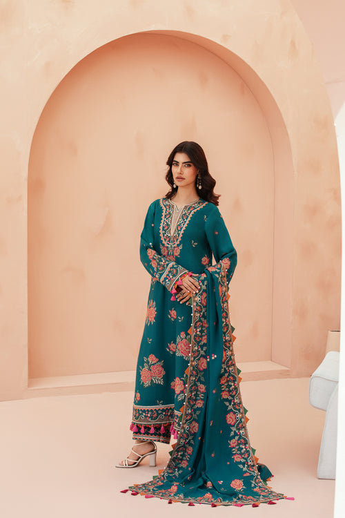 [UN3PC-FRW25111] Indigo(Teal) – Signature Peach Leather 3-Piece Suit