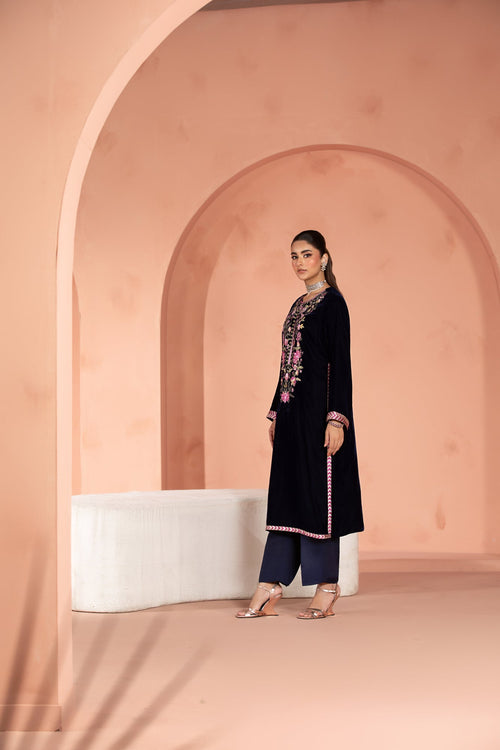 Zarmina (Dark Blue) – Signature Embroidered Velvet Shirt