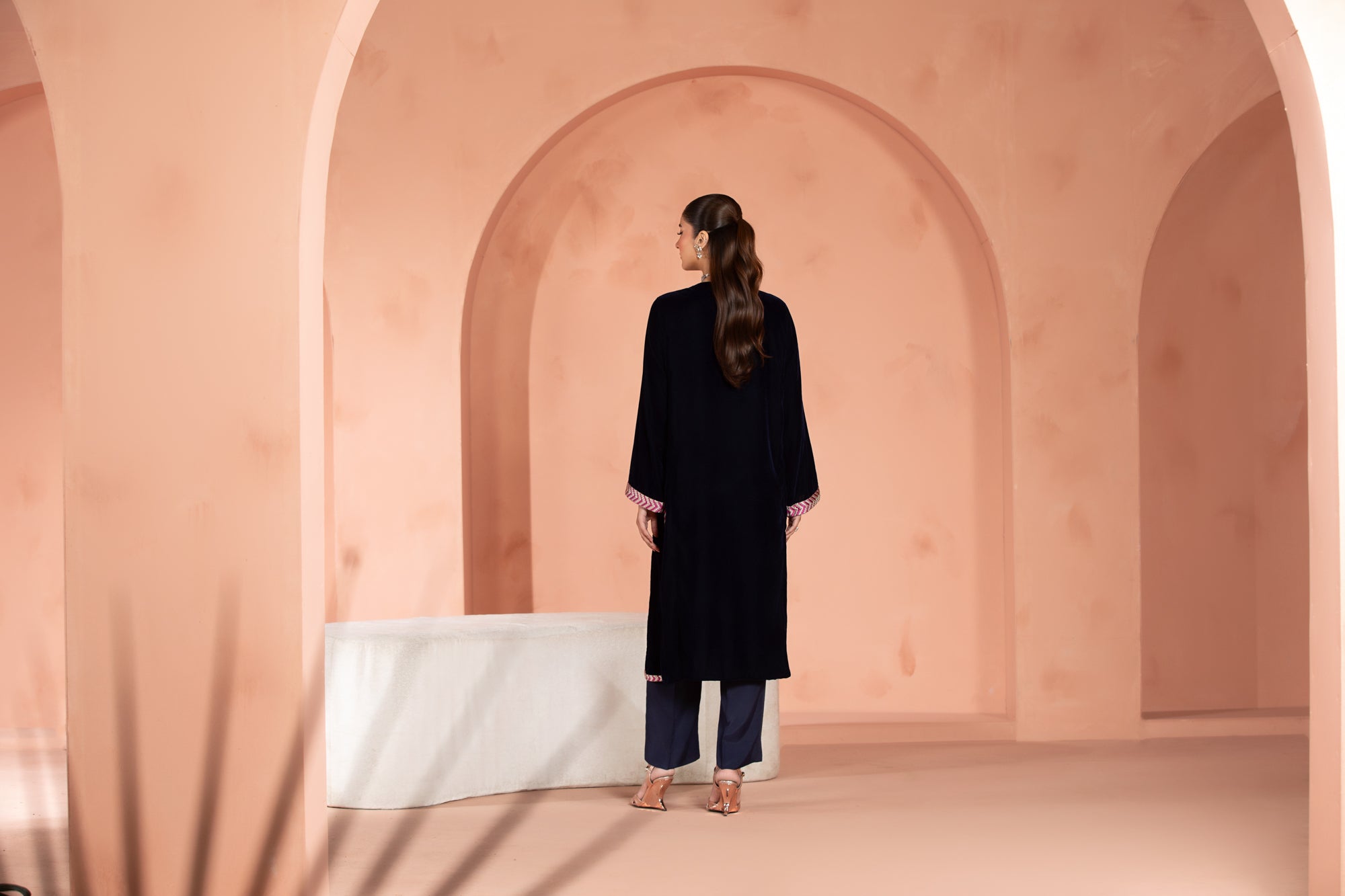 Zarmina (Dark Blue) – Signature Embroidered Velvet Shirt