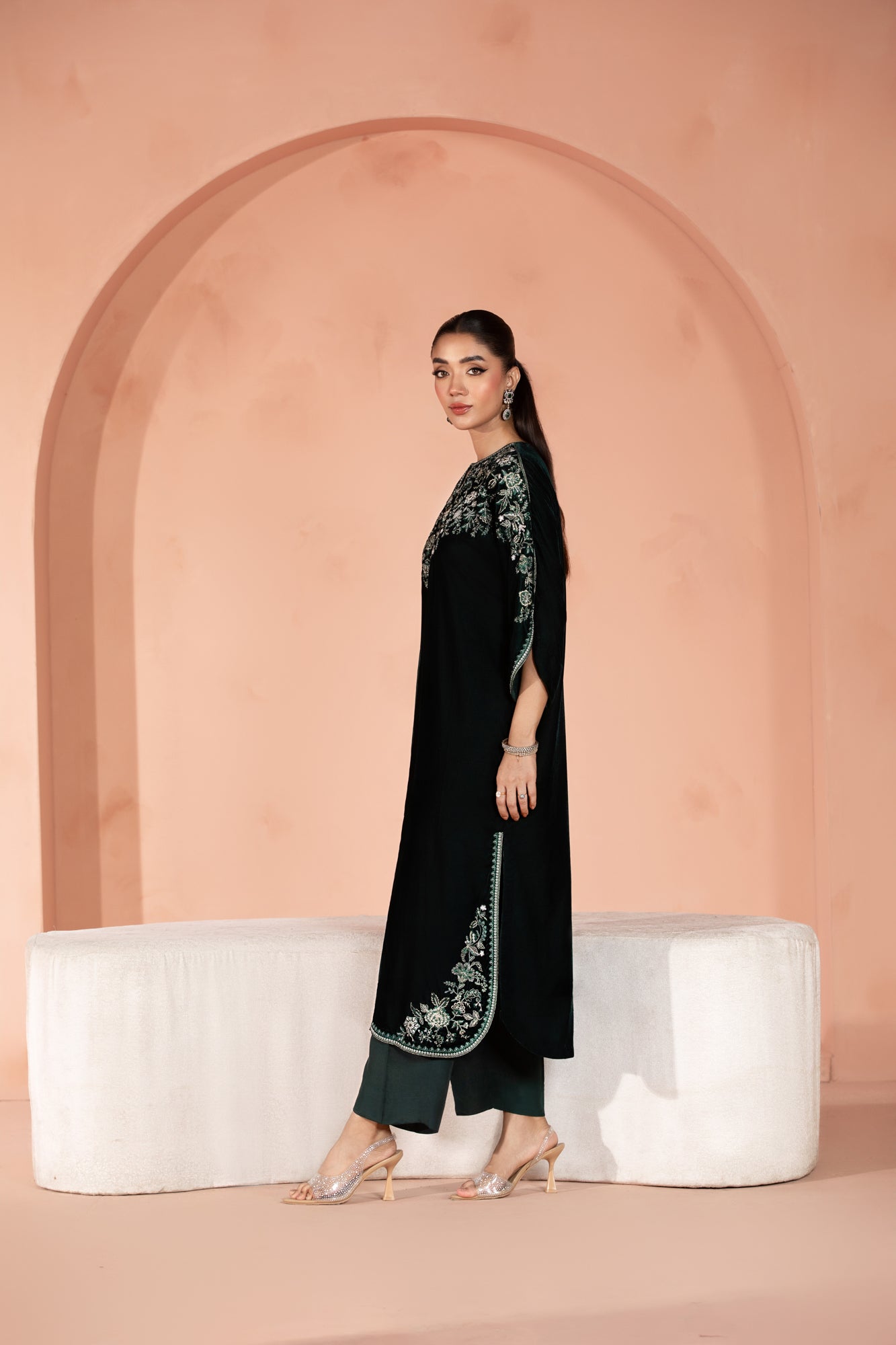 Arzo (Dark Green) –  Signature Embroidered Velvet Shirt