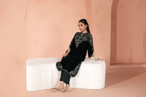 Arzo (Dark Green) –  Signature Embroidered Velvet Shirt