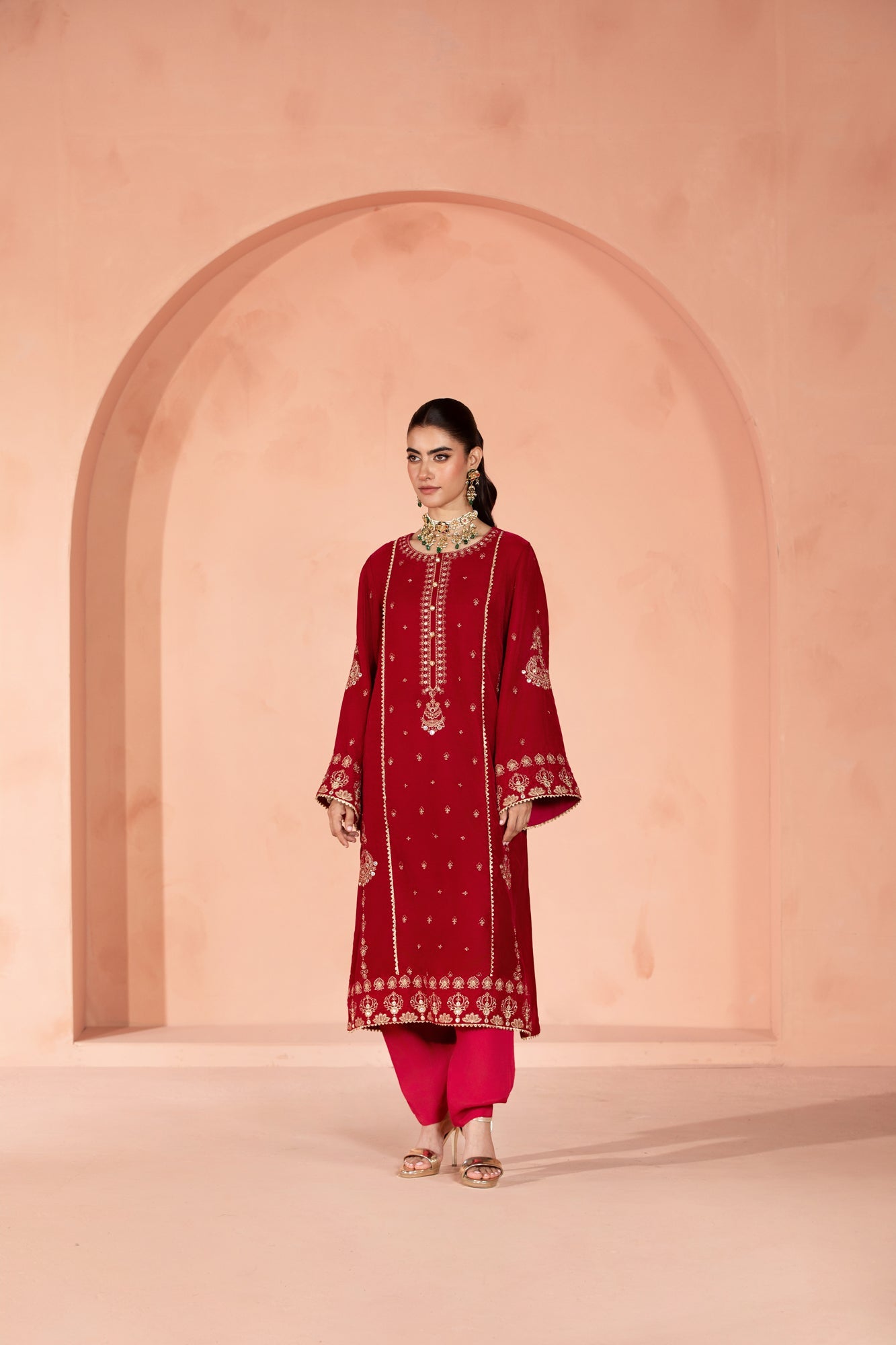 Nahla (Hot Pink) –  Signature Embroidered Velvet Shirt