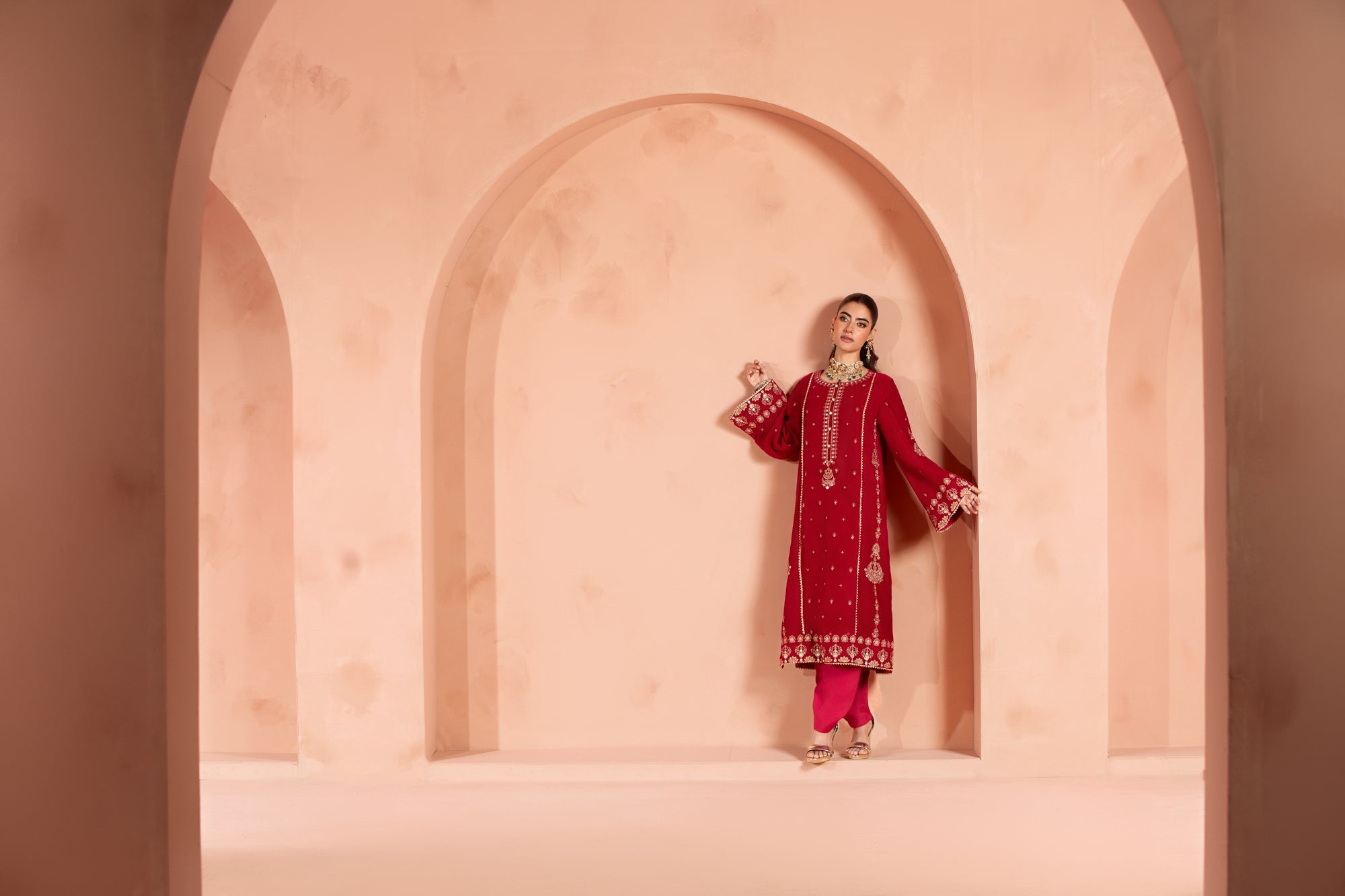 Nahla (Hot Pink) –  Signature Embroidered Velvet Shirt