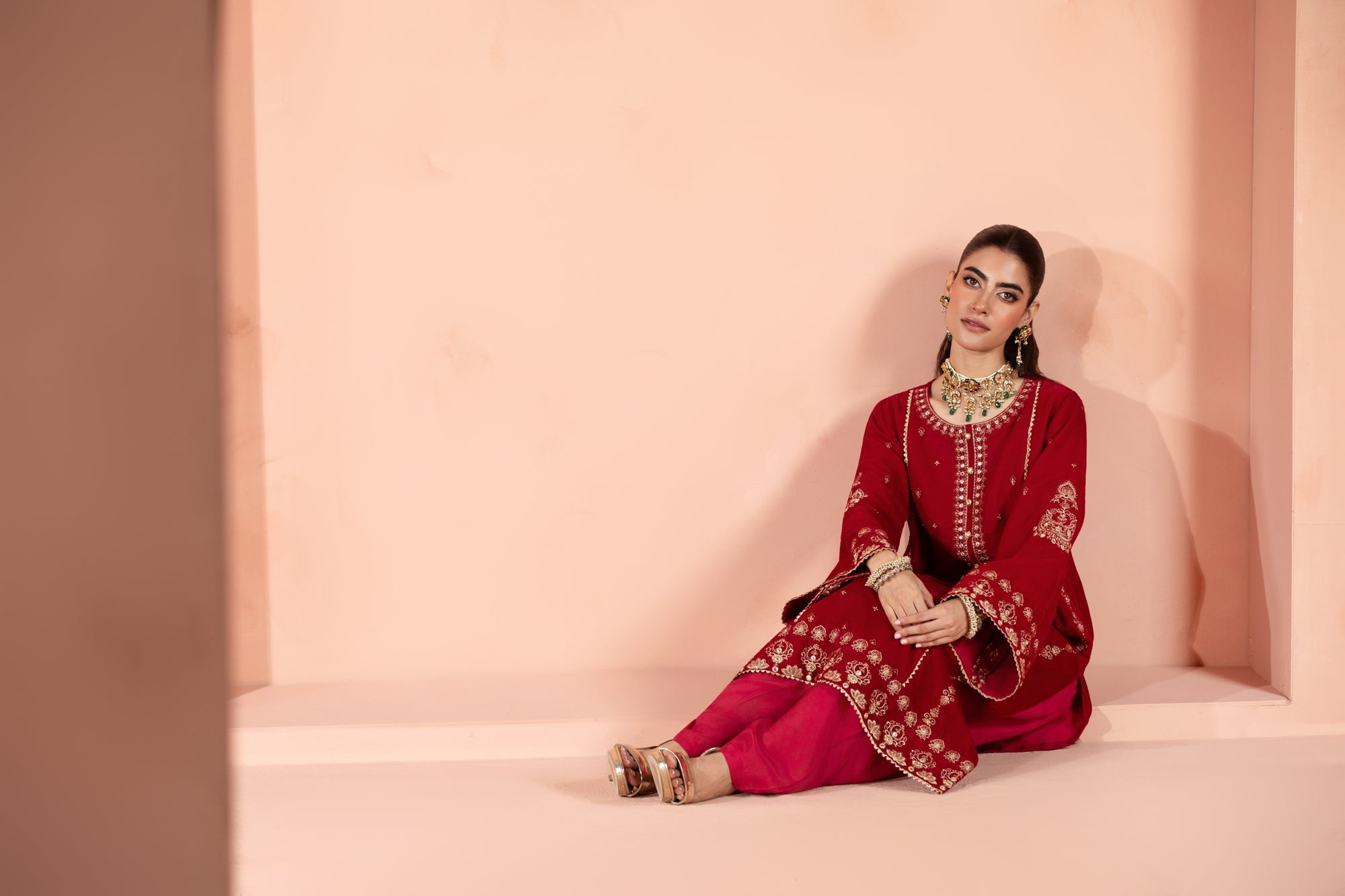 Nahla (Hot Pink) –  Signature Embroidered Velvet Shirt