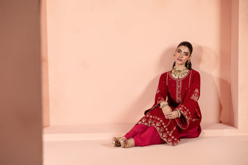 Nahla (Hot Pink) –  Signature Embroidered Velvet Shirt