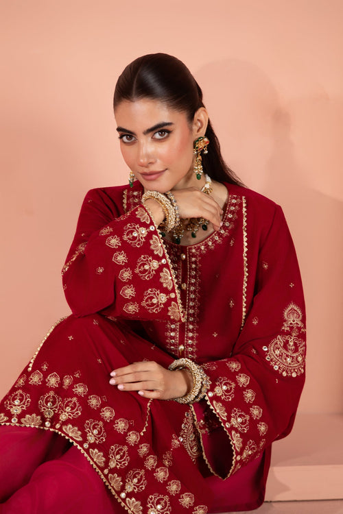 Nahla (Hot Pink) –  Signature Embroidered Velvet Shirt