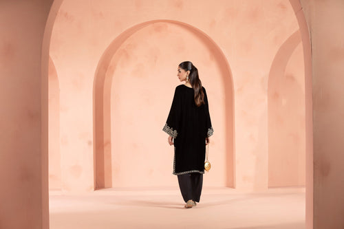 Raha (Black) –  Signature Embroidered Velvet Shirt